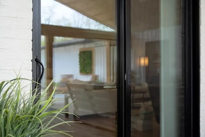 Two-lite sliding patio door detail with handle